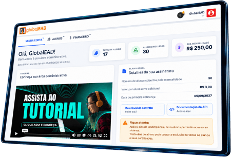 Demonstração da plataforma EAD personalizada da GlobalEAD