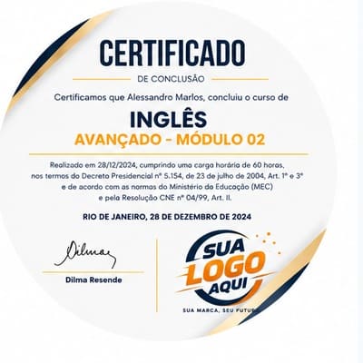 Exemplo de certificado personalizado do curso de inglês